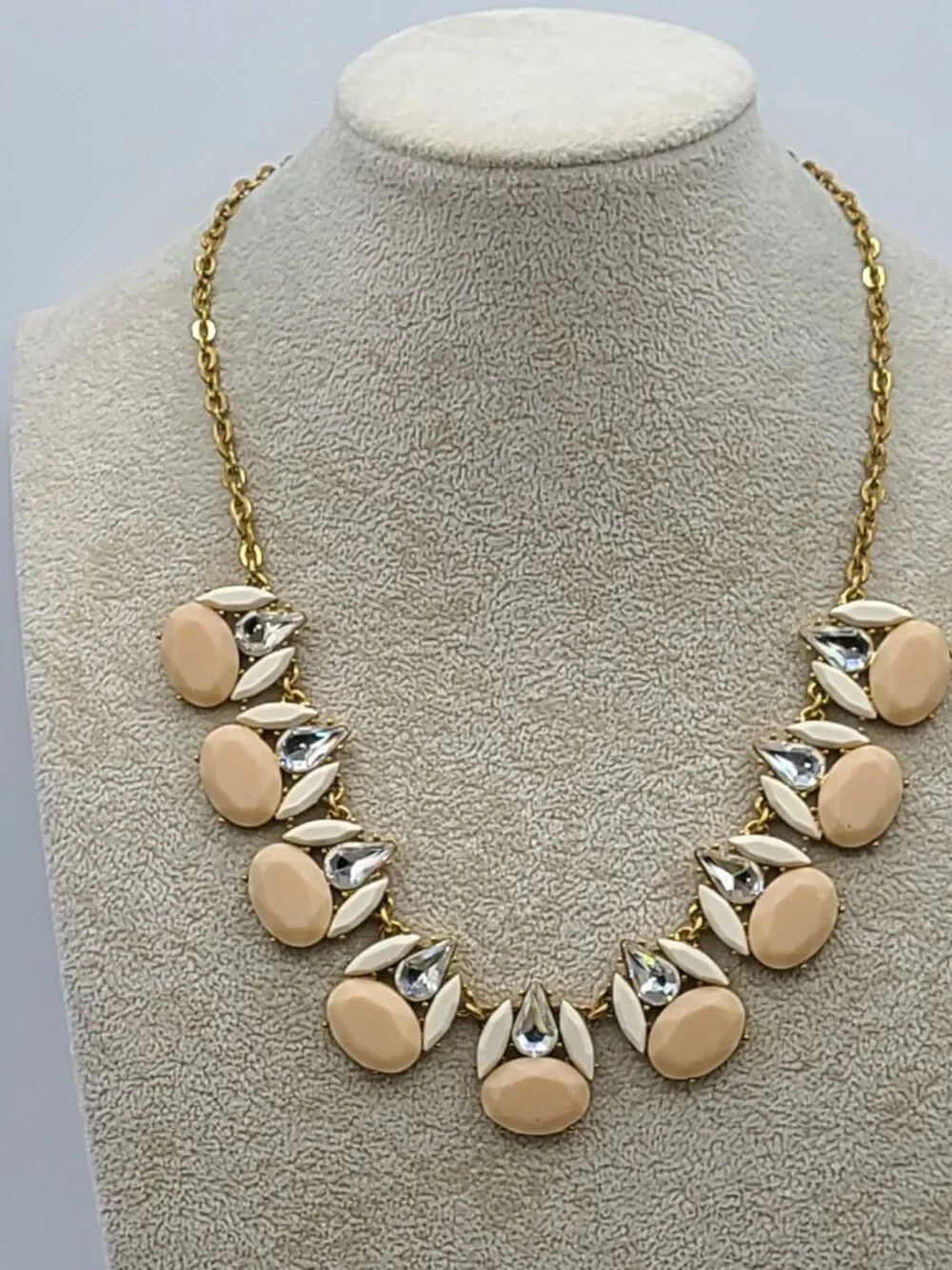J Crew Clear Crystal Blush and White Resin Gold Tone Necklace